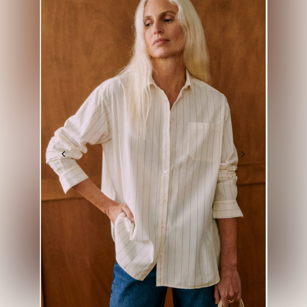 ✨ Sezane Cream Pinstripe Button-Up Shirt